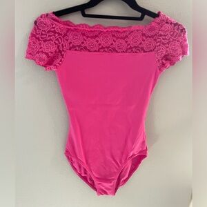 So Danca “Matilda” Cap Sleeve Lace Leotard - Pink